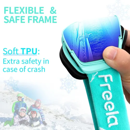 Miniatura 3 de Freela Gafas de esquí y snowboard para niños pequeños (3-14) jóvenes anti niebla anti UV gafas niñas niños equipo de esquí de nieve