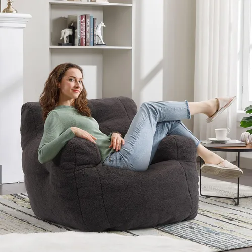 Miniatura 8 de Recaceik Sillas Puf, Silla Puf Suave Acolchada con Relleno, Sofá Perezoso Esponjoso, Silla Puf Gigante Imperial para Dormitorio, Sala de Estar, Negro