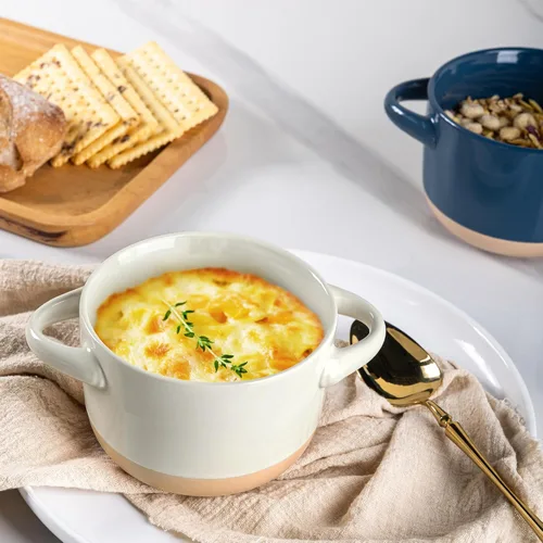 Miniatura 3 de AmorArc Juego de 2 cuencos de sopa de 24 onzas con asas grandes y tapas, cuencos de cerámica para sopa, cereales, guisos, fideos, coloridos cuencos