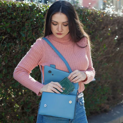 Miniatura 6 de Cartera pequeña de piel plegable para mujer, de gran capacidad, con bloqueo Rfid, con cremallera, con 16 ranuras para tarjetas y 2 ventanas