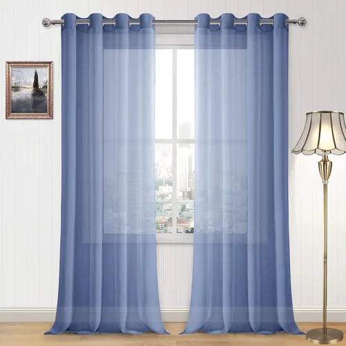 Miniatura 26 de DWCN Cortinas traslúcidas color verde frijol para sala de estar y dormitorio - Cortinas voile con aspecto de lino sintético con ojales en la parte