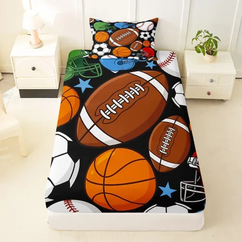 Miniatura 7 de Feelyou Football Bed Sheets Set Twin Size Basketball Sports Deep Pocket Fitted Sheet Soccer Ball Game Bedding Sets Black Baseball Gaming Soft Bed