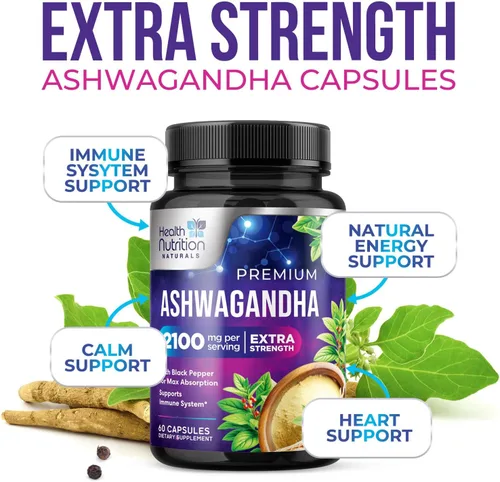 Miniatura 6 de Ashwagandha Supplements - La mejor cápsula de raíz y polvo de Ashwagandha con pimienta negra para una máxima absorción, calma y descanso