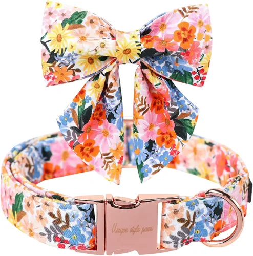 Miniatura 35 de Unique style paws Collar de perro de color verde sedoso, ajustable, duradero, con lazo para boda, collar de pajarita para cachorros y gatos pequeños