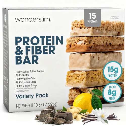 Miniatura 11 de WonderSlim Barras de proteína altas en fibra, crujiente Fluffy S'more 15g de proteína, 8g de fibra bajas en azúcar, bajas en carbohidratos