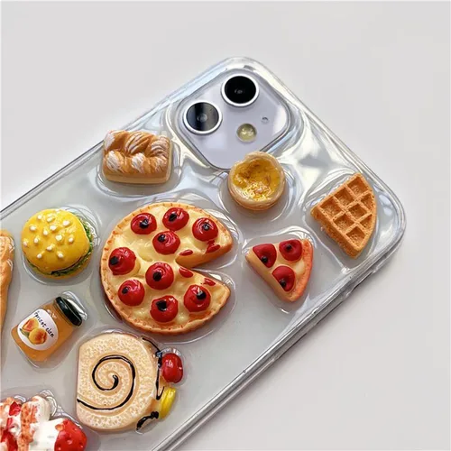 Miniatura 2 de Funda 3D para Apple iPhone 15 16 17 Pro Max 14 13 12 11 X Xr, realista, pizza, pan, donas transparentes para los amantes de la comida (iPhone 17 Pro)