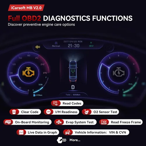 Miniatura 3 de iCarsoft MB V2.0 para escáner Mercedes Benz OBD2, herramienta de diagnóstico de sistema completo, 8 reinicios Auto VIN