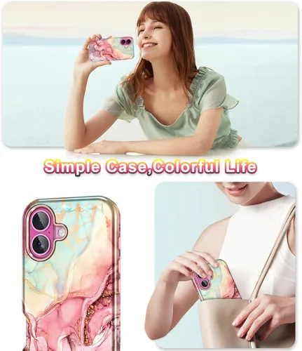 Miniatura 6 de Btscase Funda para iPhone 16 (2024), [probada en caídas de grado militar] Diseño de patrón de mármol delgado, resistente, a prueba de golpes
