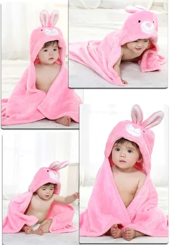 Miniatura 3 de TONWHAR Manta con capucha de cara de animal para bebés y niños de 0 a 4 años, manta de felpa para después del baño (conejo)