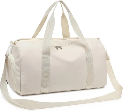 Bolsa de viaje deportiva para gimnasio para hombres y mujeres con compartimento para zapatos, bolsillo húmedo, Beige puro, Moda