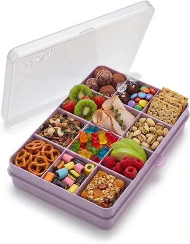 Miniatura 11 de melii Snackle Box Contenedor de aperitivos de 12 compartimentos con separadores extraíbles, almacenamiento de alimentos sin BPA para viajes