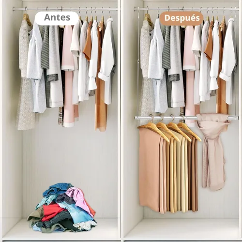 Miniatura 5 de STORAGE MANIAC Barra de colgar para clóset, organizador de colgar para armario con ancho y altura ajustables, barra de colgar para ropa que ahorra