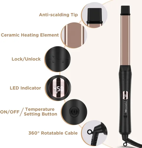 Miniatura 2 de PARWIN PRO BEAUTY Juego de rizador 5 en 1 con 1 varita en espiral extra larga de 9 pulgadas, rizador profesional de hasta 450 °F, pantalla LED