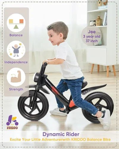 Miniatura 2 de KRIDDO Bicicleta de equilibrio para niños de 2 a 5 años, con luz delantera, neumáticos mejorados para todo terreno, rodamientos mejorados para una