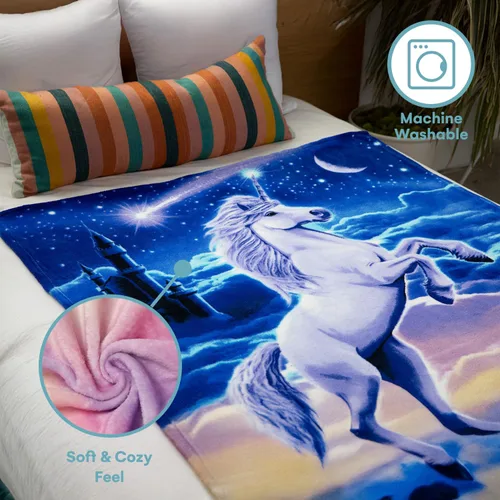 Miniatura 6 de Dawhud Direct Manta Decorativa de Unicornio - 50x60 Pulgadas Manta de Vellón de Unicornio Suave y Felpa para Niñas y Niños - Acogedora Manta I Reino
