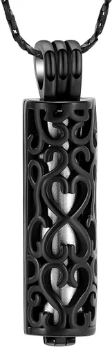 Miniatura 59 de Imrsanl Collar con colgante de urna de cremación con vial de cilindro hueco, urna de recuerdo, joyería de cremación, medallones conmemorativos