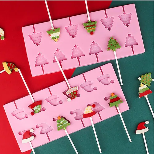 Miniatura 3 de Paquete de 3 moldes para piruletas de silicona para caramelos duros de chocolate, molde de goma de Navidad con 100 palitos de chupón (12 cavidades)