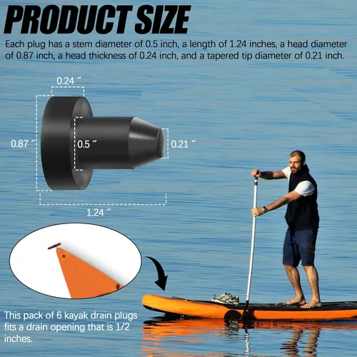 Miniatura 2 de TonGass Paquete de 6 tapones de drenaje de kayak de 1/2 pulgada para kayak de neopreno compatibles con Sun Dolphin Aruba 8 SS 10 Bali 8 Excursion 10