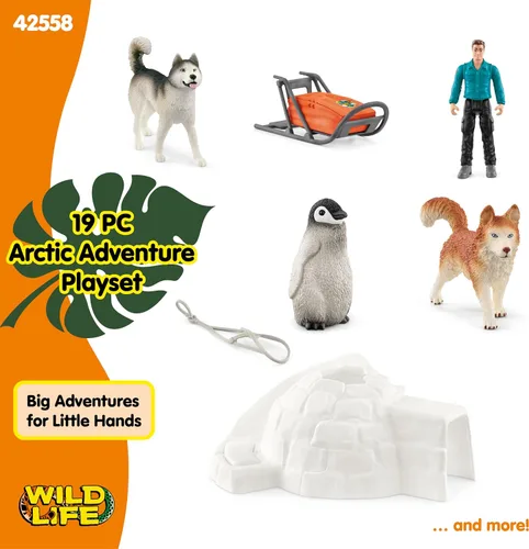 Miniatura 6 de schleich Wild Life - Juego de 19 piezas de expedición antártica con figuras de guardabosques, perros Husky y pingüinos - Juego de safari de nieve