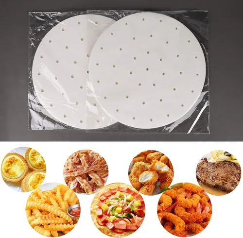 Miniatura 6 de Beasea Papel pergamino para freidora de aire de 11 pulgadas, 200 piezas de papel pergamino perforado blanco desechable para freidora de aire y cesta