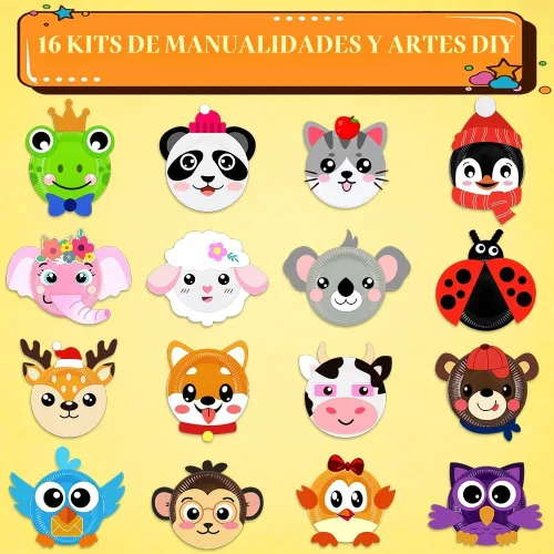 Miniatura 4 de Paquete de 16 Artes y Manualidades para Niños, Manualidades para Niños Pequeños Kit de Arte de Platos de Papel de Animales Regalo para Niños y Niñas