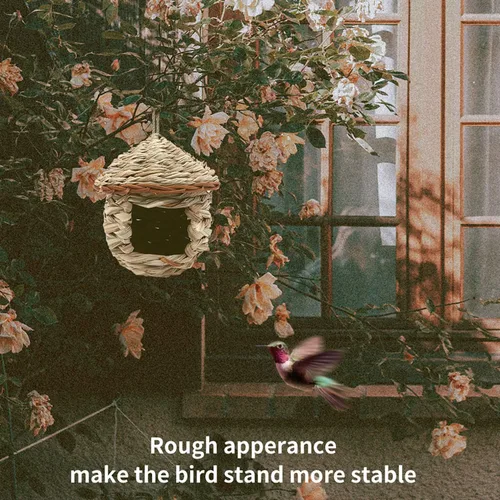 Miniatura 4 de Paquete de 3 casas de colibríes, nido de pájaros tejido a mano para colgar al aire libre, pequeñas casas de pájaros de hierba para exteriores