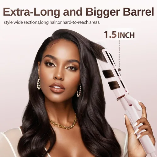 Miniatura 2 de Varita rizadora extra grande de 1.5 pulgadas para cabello largo, barril de turmalina de cerámica con 40000000 iones negativos, rizos definidos y Rosa