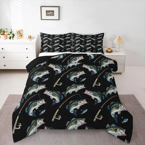 Miniatura 8 de Erosebridal Juego de edredón de tiburón, tamaño individual, juego de ropa de cama de vida oceánica para niños y niñas, color verde azulado