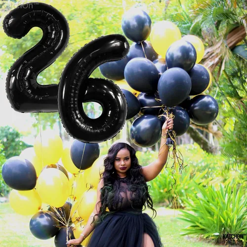 Miniatura 9 de KatchOn, Globos gigantes del número 26, color negro, 40 pulgadas, globos negros de cumpleaños del número 26 para decoración de cumpleaños de 26