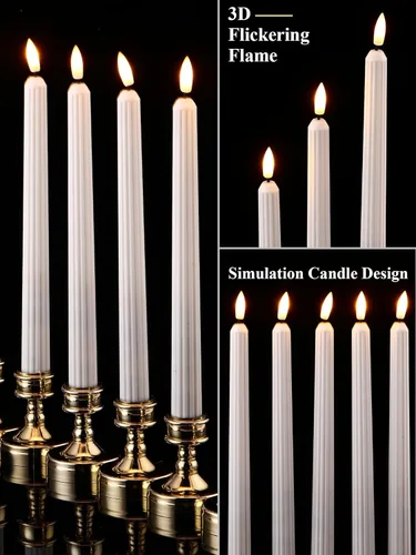 Miniatura 3 de Treela 36 velas cónicas sin llama de 11 pulgadas parpadeantes LED falsas, funciona con pilas, velas falsas eléctricas para Navidad, Halloween, Blanco