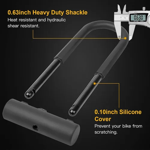 Miniatura 3 de Bloqueo en U para bicicleta de alta resistencia, grillete de 0.630 in y cable de seguridad de 4 pies/6 pies de longitud con soporte de montaje Large