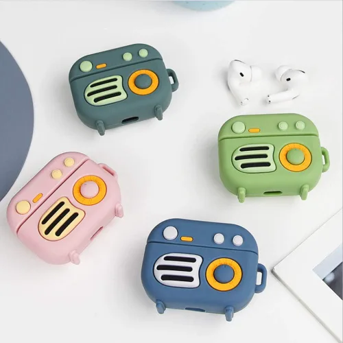 Miniatura 6 de Funda 3D de radio retro compatible con AirPods Pro, divertida funda Kawaii de silicona de dibujos animados para AirPod Pro