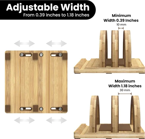 Miniatura 3 de Kothar Soporte vertical de madera prémium para laptop, soporte de bambú ajustable de doble ranura para MacBook, Dell, HP y más Organizador