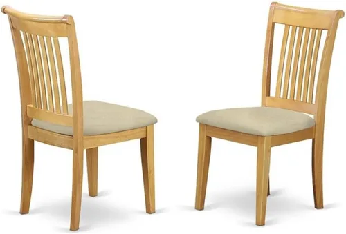East West Furniture POC-OAK-C Portland - Juego de 2 sillas de comedor tapizadas de tela de lino, de madera maciza, color roble