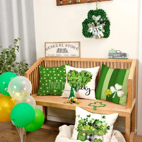 Miniatura 3 de GEEORY Juego de 4 fundas de almohada del Día de San Patricio de 18 x 18 pulgadas, juego de 4 fundas de almohada con diseño de trébol verde con Verde