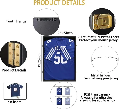 Miniatura 3 de VERANI Vitrina con Marco para Jersey - Caja de Sombra para Jersey de Fútbol Americano - Marco de Exhibición de Jersey con Puerta de Acrílico