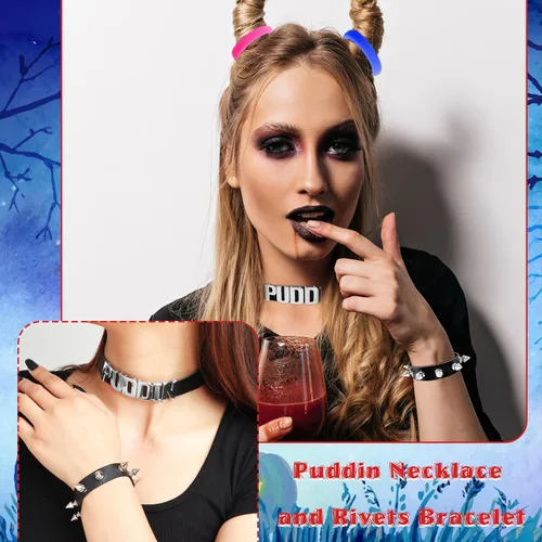 Miniatura 2 de YANCHUN Gargantilla Puddin para mujer, pulsera de cuero con pinchos, accesorios de disfraz de Halloween