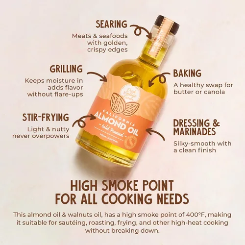 Miniatura 3 de Fresh Vintage Farms Nut Bundle - Aceites de cocina 100% sin diluir prensados en frío de almendras y nueces, aceites de cocina saludables