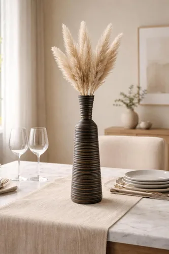 Miniatura 3 de AeraVida Jarrón de madera de mango en forma de botella de 14 pulgadas con rayas horizontales, jarrón alto de madera natural rústica para seda