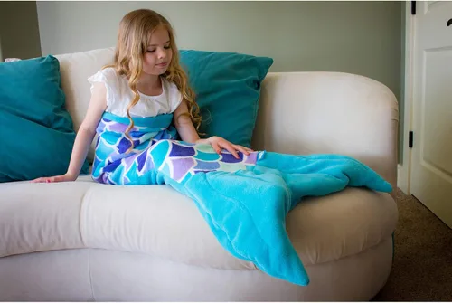 Miniatura 4 de Fin Fun Manta de cola de sirena para niños, niñas y niños, cola de abrazo, perfecta para cumpleaños para niños, sueño acuático