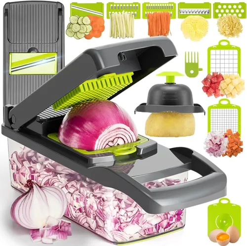 Badelite Picador de Verduras Multifunción Picador de Cebolla Picador 12 en 1 Cortador Rebanador Picador de Verduras Profesional con Recipiente para