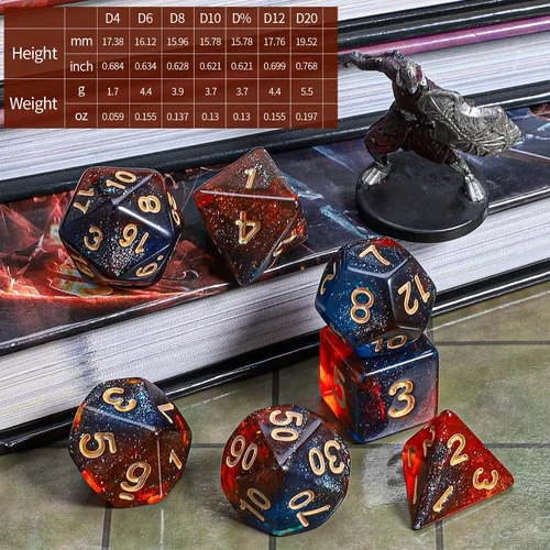 Miniatura 3 de CiaraQ DND - Juego de dados poliédricos con una bolsa de dados negra para juegos de mesa de rol D&D RPG MTG Rojo mezclado azul+purpurina