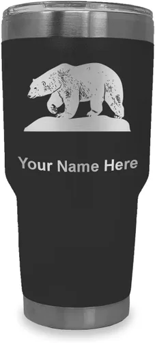 Miniatura 31 de LaserGram Vaso aislado al vacío de 20 onzas, oso polar, grabado personalizado incluido (negro)