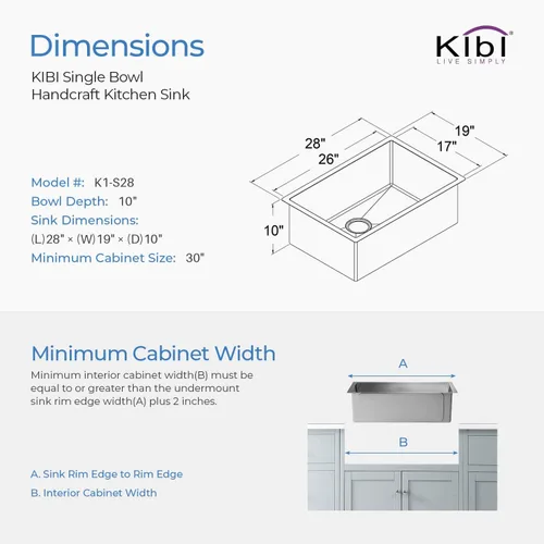 Miniatura 7 de KIBI K1-S28 - Fregadero de cocina hecho a mano con estación de trabajo de 28 pulgadas Fregadero de acero inoxidable de un solo tazón con rejilla