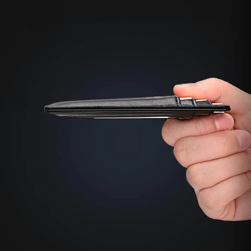 Miniatura 6 de Cartera delgada minimalista de cuero para tarjetas de crédito RFID bloqueo con ventana de identificación