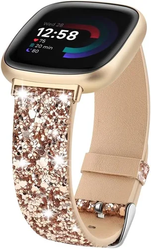 Miniatura 7 de Correa brillante compatible con Fitbit Versa 4/Fitbit Versa 3/Fitbit Sense 2/Sense Bandas Mujer Bling Glitter Correa de Cuero Accesorio de Correa