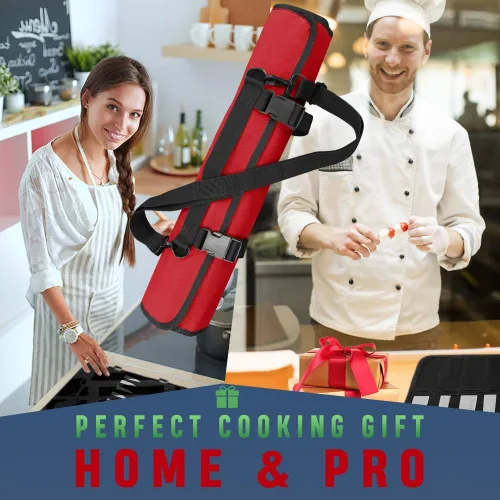 Miniatura 4 de QIQU Bolsa Roja para Cuchillos de Chef con 20 Ranuras Portacuchillos Protectores de Cuchillería, Herramientas de Cocina para el Hogar Viajes Cocina