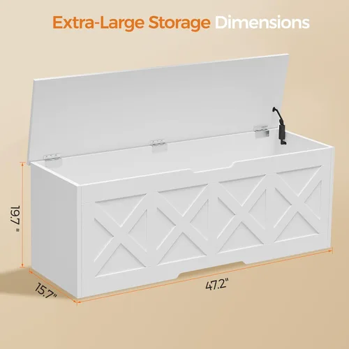 Miniatura 2 de Homleke Cofre de almacenamiento de madera extragrande de 47.2 pulgadas, caja de juguetes de granja, banco de entrada, almacenamiento de dormitorio