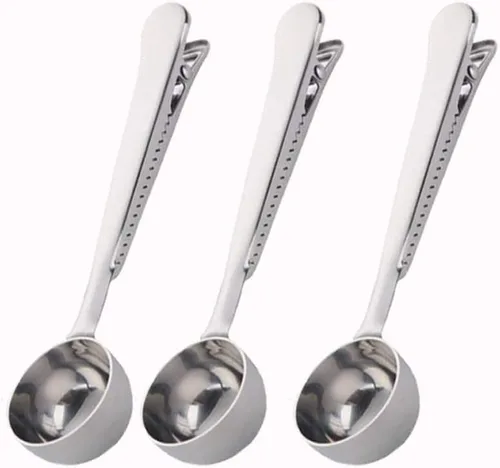 Miniatura 7 de 10 Pakcs cuchara y clip 2 en 1 acero inoxidable 1 cucharada de medición de tierra cuchara con clip de bolsa para café té Negro