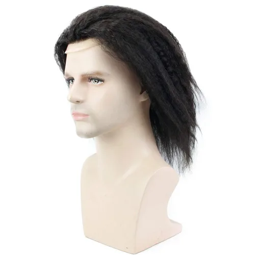 Miniatura 3 de Peluca de cabello humano rizado liso de 12 pulgadas de largo para hombres, 10 x 8 pulgadas, 100% cabello humano para hombre, red mono